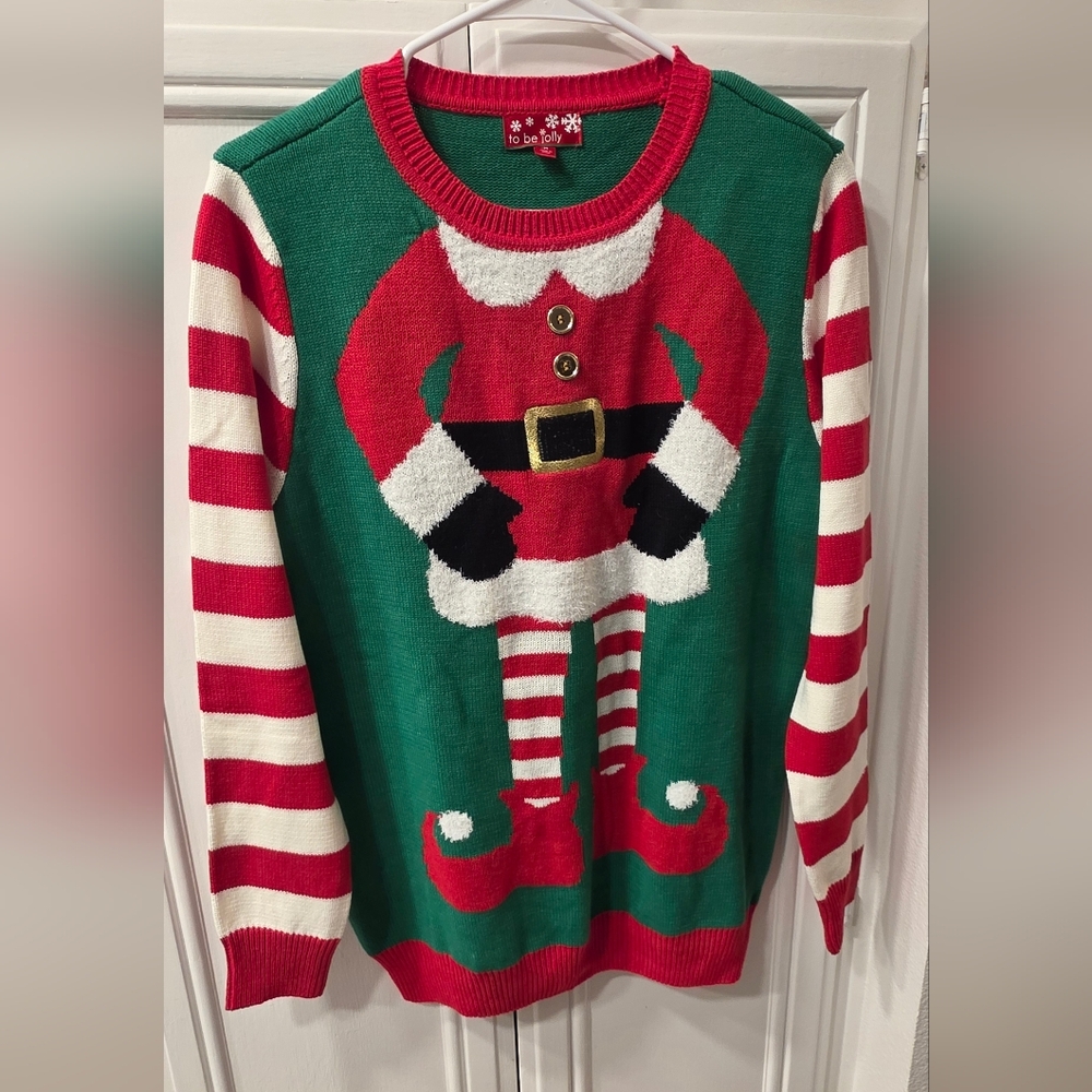 To Be Jolly Women's Crewneck Christmas Sweater - Red, Green, White ~Size Medium
